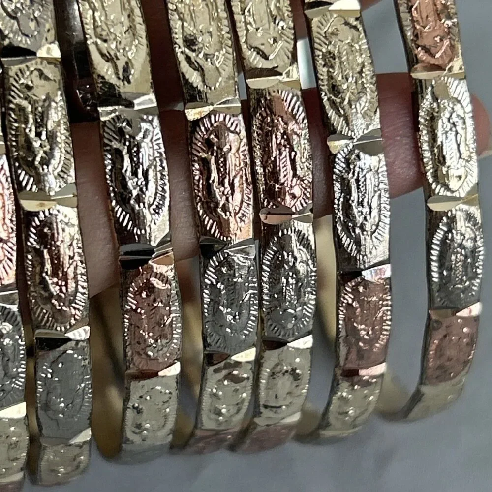 Virgen De Guadalupe Semanario 7 Bangle Bracelets Tri Color Costume Jewelry